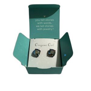 NWT Origami Owl Clara Earrings Stud Crystal Jem Purple Blue Square Classic